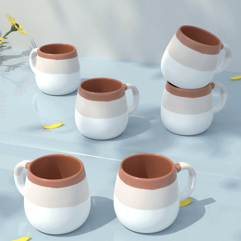Tritone Brown Brown Ovule Shape Tea Cups Set of 6 - The Earth Store - Cup Sets